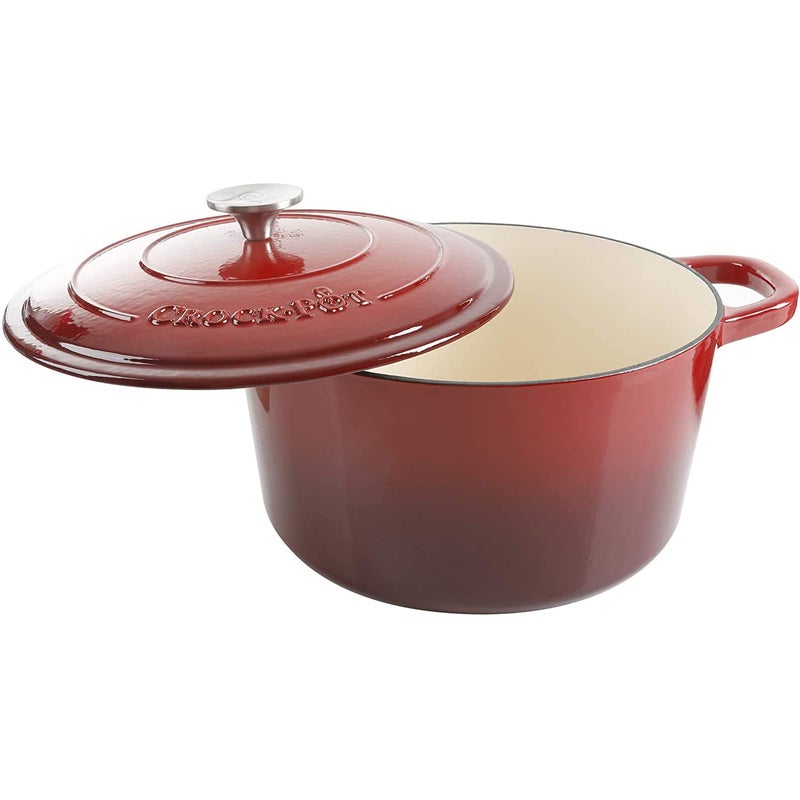 Crock-Pot Artisan 3-Quart Round Enameled Cast Iron Dutch Oven â€“ Gradient Red, Durable Heavy-Duty Cookware for Slow Cooking, Roasting, Baking with Lid - Image 2